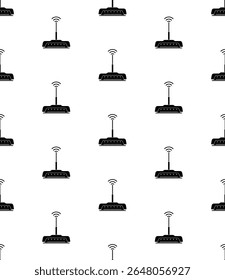 Wifi Modem Icon Seamless Pattern, Router Internet Network Hardware Vector Art Illustration