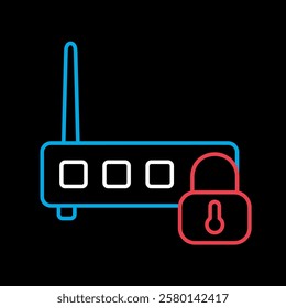 WIFI modem with lock vector on black background icon. Private wifi network sign. Security sign. Graph symbol for your web site design, logo, app, UI