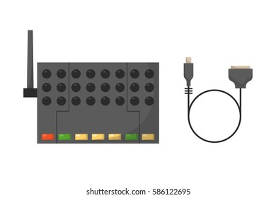 Wifi modem router isolated on white computer network detailed flat icon graphic and business hotspot smartphone free zone digital design vector illustration.