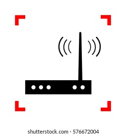 Wifi modem sign. Black icon in focus corners on white background