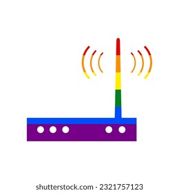Wifi modem sign. Rainbow gay LGBT rights colored Icon at white Background. Illustration.