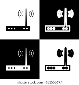 Wifi modem sign. Vector. Black and white icons and line icon on chess board.