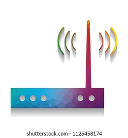 Wifi modem sign. Vector. Colorful icon with bright texture of mosaic with soft shadow on white background. Isolated.