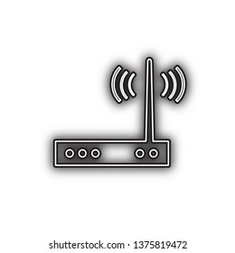 Wifi modem sign. Vector. Double contour black icon with soft shadow at white background. Isolated.