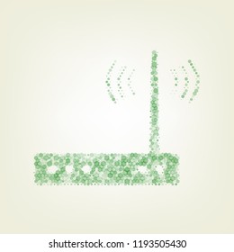 Wifi modem sign. Vector. Green hexagon rastered icon and noised opacity and size at light green background with central light.