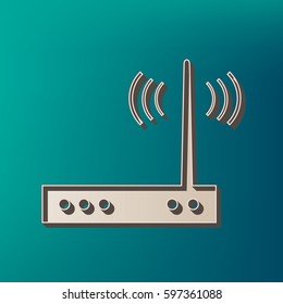 Wifi modem sign. Vector. Icon printed at 3d on sea color background.