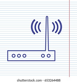 Wifi modem sign. Vector. Navy line icon on notebook paper as background with red line for field.