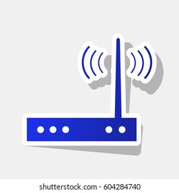 Wifi modem sign. Vector. New year bluish icon with outside stroke and gray shadow on light gray background.