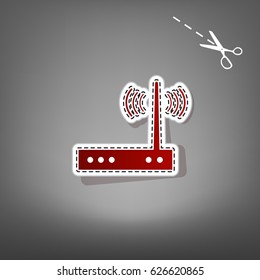 Wifi modem sign. Vector. Red icon with for applique from paper with shadow on gray background with scissors.