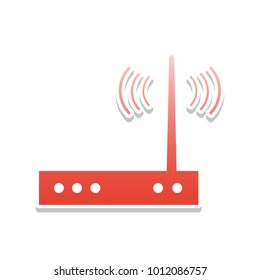Wifi modem sign. Vector. Reddish icon with white and gray shadow on white background. Isolated.
