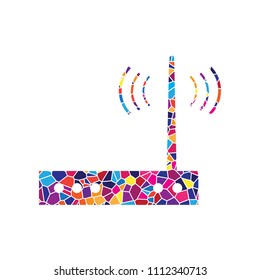 Wifi modem sign. Vector. Stained glass icon on white background. Colorful polygons. Isolated.