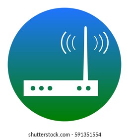 Wifi modem sign. Vector. White icon in bluish circle on white background. Isolated.