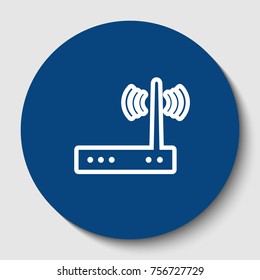 Wifi modem sign. Vector. White contour icon in dark cerulean circle at white background. Isolated.