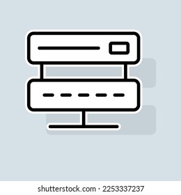 WIFI modem with switch. Creation of local networks, office design, cable management, internet connection. Internet concept. Vector sticker line icon on white background