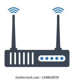 wifi modem switch network equipment concept, double rf antena wireless communication router vector icon adsl design