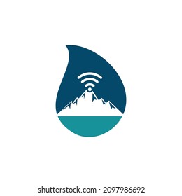 Wifi Mountain drop concept Logo Icon Design. Mountain signal icon template.