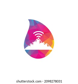 Wifi Mountain drop concept Logo Icon Design. Mountain signal icon template.