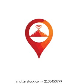 Wifi Mountain gps shape concept Logo Icon Design. Mountain signal icon template