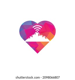 Wifi Mountain Herz begehrt Logo Symbol Design. Symbolvorlage für Bergzeichen	