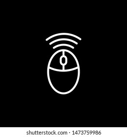 Wifi Mouse Line Icon On Black Background. Black Flat Style Vector Illustration