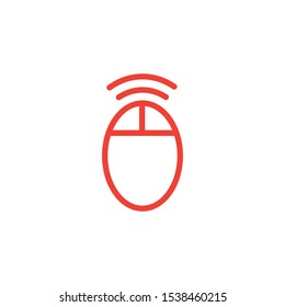 Wifi Mouse Line Red Icon On White Background. Red Flat Style Vector Illustration