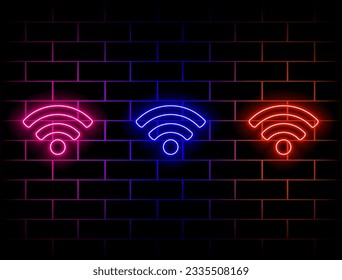 Icono de neón Wi-Fi brillante. Ilustración vectorial aislada en el fondo de ladrillo oscuro... verde, rojo, amarillo, rosa, azul, naranja