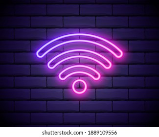 Wi-fi neon sign.vector Night bright advertisement. Vector illustration in neon style for cafe and connection. Vector illustration in neon style