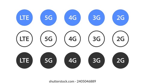 Wi-Fi network 5G, 4G, LTE, 3G, 2G icon. Cyberspace technology. Phone internet. Communication wireless. Vector illustration.