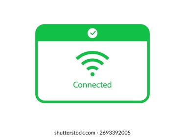 Janela de notificação conectada à rede WiFi. Ícone Wi-Fi e conexão com a Internet.