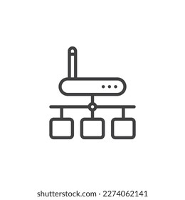 Icono de línea de conexión de red inalámbrica. signo de estilo lineal para concepto móvil y diseño web. Icono del vector de contorno del servidor de enrutador. Símbolo, ilustración del logotipo. Gráficos vectoriales