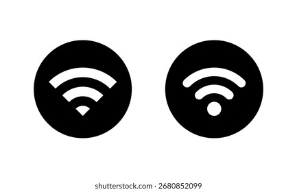 Icono de red Wifi en círculo negro. Símbolo de conexión inalámbrica a Internet