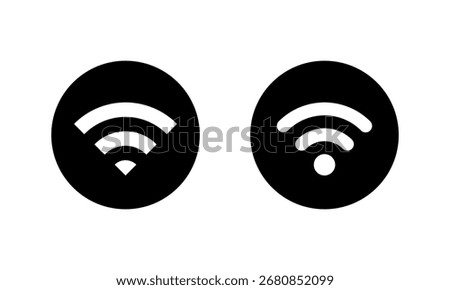 Wifi network icon in black circle. Wireless internet connection symbol