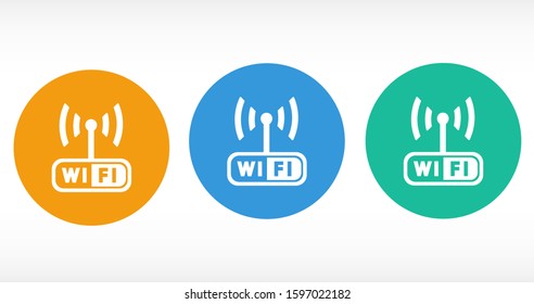 Wi-Fi network icon. Blue Vector Logo.Wi-Fi network icon Illustration. Isolated vector Illustration. Blue on Gray background. Wi-Fi network icon EPS Illustration. Grey background.