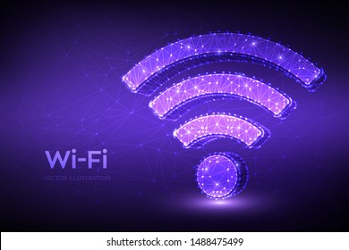 Wi-Fi network icon. Low poly abstract Wi Fi sign. Wlan access, wireless hotspot signal symbol. Mobile connection zone. Data transfer. Router or mobile transmission. 3D polygonal vector illustration.