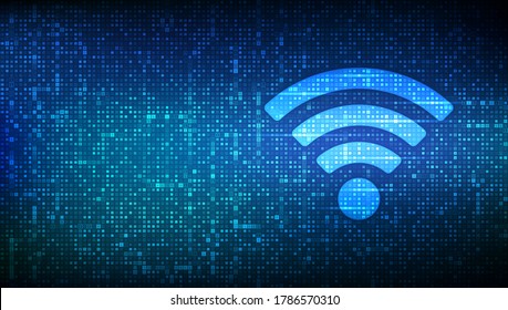 Wi-Fi network icon. Wi Fi sign made with binary code. Wlan access, wireless hotspot signal symbol. Mobile connection zone. Data transfer. Router or mobile transmission. Vector illustration.