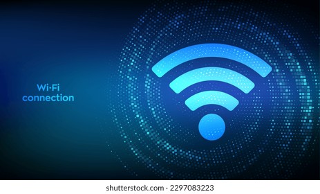 Wi-Fi network icon. Wi Fi sign. Wlan access, wireless hotspot signal symbol. Mobile connection zone. Data transfer. Router mobile transmission. Binary code Data Flow tunnel warp. Vector illustration.