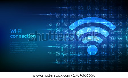 Wi-Fi network icon. Wi Fi sign made with binary code. Wlan access, wireless hotspot signal symbol. Mobile connection zone. Data transfer. Router or mobile transmission. Vector illustration.