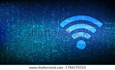 Wi-Fi network icon. Wi Fi sign made with binary code. Wlan access, wireless hotspot signal symbol. Mobile connection zone. Data transfer. Router or mobile transmission. Vector illustration.