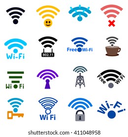 Wi-fi network icons set. Wifi access point with waves access point with waves