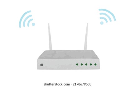 Wifi Network Router Clipart. Wireless Network Router With Wifi Wave Signal Watercolor Style Vector Illustration Isolated On White Background. Wireless Broadband Modem With Antennas Cartoon Hand Drawn