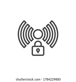 Symbol für die Sicherheit des Wi-Fi-Netzwerks. Drahtlose Verbindung sicheres lineares Stilzeichen für mobiles Konzept und Web-Design. Wifi-Signal abgeschlossen Umriss Vektorsymbol. Symbol, Logo-Abbildung. Vektorgrafik