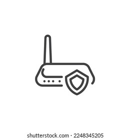 Symbol für die Sicherheit des WLAN-Netzwerks. lineares Stilzeichen für mobiles Konzept und Webdesign. WLAN-Modem und Schild Umriss Vektorsymbol. Symbol, Logo-Abbildung. Vektorgrafik