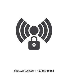 Icono del vector de seguridad de red Wi-Fi. Conexión inalámbrica asegurada, señal plana rellena para concepto móvil y diseño web. Icono de glifo bloqueado con señal Wifi. Símbolo, ilustración del logotipo. Gráficos vectoriales