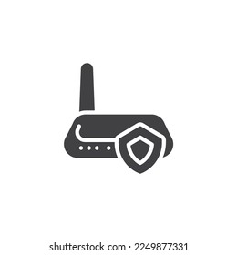 Wifi network security vector icon. filled flat sign for mobile concept and web design. wifi modem and shield glyph icon. Symbol, logo illustration. Vector graphics