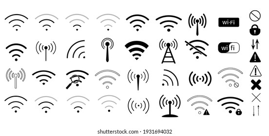 Wi-Fi network. Set of vector icons. Wireless Internet. Signs collection isolated on white background. Communication concept. Modern technologies
