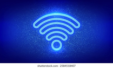 Wi-Fi network. Wi Fi icon. Wlan access, wireless hotspot signal symbol. Mobile connection zone. Router transmission. Circuit board pattern. PCB printed circuit texture. Vector illustration.