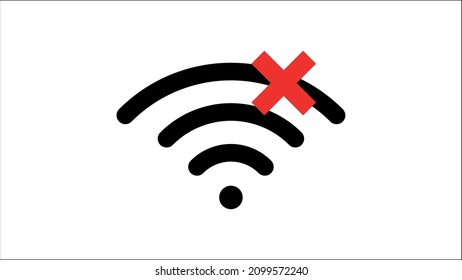 Wifi not available, Wi-fi icon, 
wireless Internet ,  silhouette, symbol, outline, vector illustration, in black and white color, isolated on white background