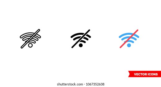 Wi-fi off icon of 3 types: color, black and white, outline. Isolated vector sign symbol.