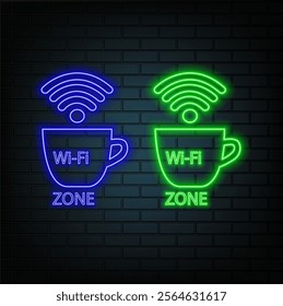 Wi-fi offline, bad signal neon sign. Bright glowing symbol on a black background. Neon style icon..