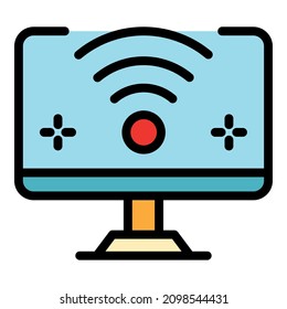 Wifi on computer icon. Outline wifi on computer vector icon color flat isolated